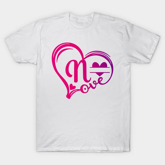 letter n monogram in the shape of love T-Shirt by Candy Store